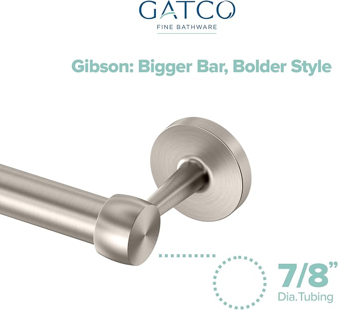 Gatco 5210SN Gibson Towel Bar, Satin Nickel Wall Mounted Bathroom Towel Holder Rack, Modern Bath Hardware Accessory