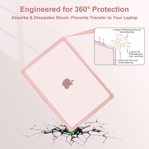MOSISO Hard Case for MacBook Air 15" M5 2026 | Shock-Absorbing, Anti-Cracking, Pink with TPU Bumper & Keyboard Cover