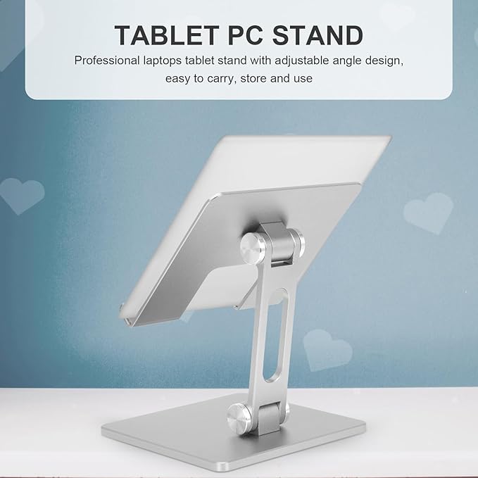 Alipis Aluminum Folding Tablet Stand Adjustable Portable Laptop Holder for Desk and Bed Use Compatible with Ipad and Tablets Silver Gray