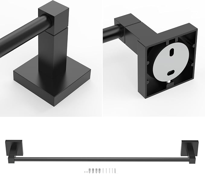 RUACQ Black Towel Bar 24 inch, 304 Stainless Steel Towel Racks for Bathroom Wall Mounted, Heavy Duty Bath Towel Rod with Square Base(Matte Black)