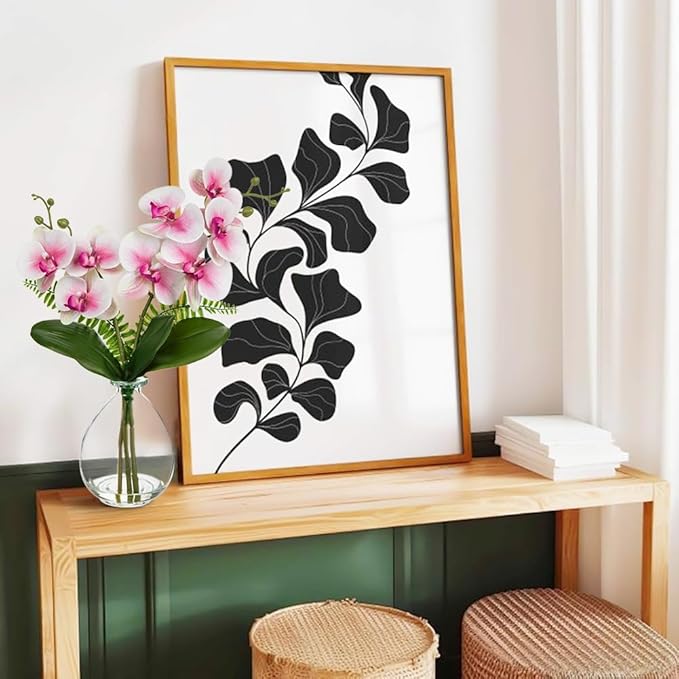 Oairse Pink Orchids Artificial Flowers, Faux Orchid in Glass Vase Real Touch Small Phalaenopsis Orchid Flowers Arrangements with Clear Vase Orchids Centerpiece for Dining Room Table