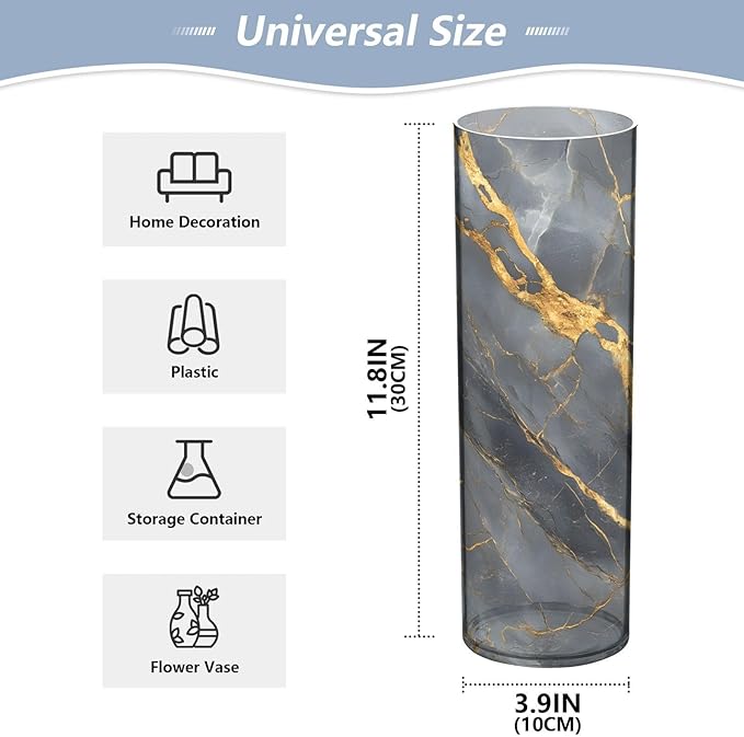 ALAZA Gold Black Marble Flower Vases for Home Decor Kitchen Bedroom Living Room Bathroom Office Table Decorations