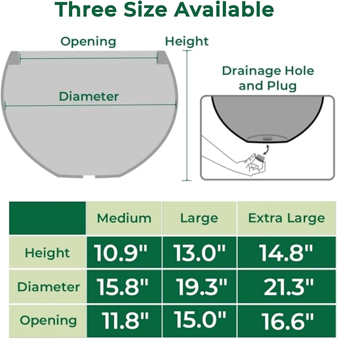 Fiberstone Sphere Planter, 19.3" Dia x 13" H Large Flower Pot with Drainage Hole and Silicone Plug, Round Plant Container for Indoor or Outdoor, 15" Opening, Large White