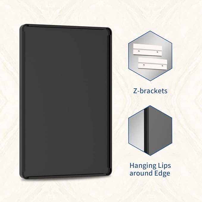 WEER Black Metal Framed Mirror, 60X36 Inch Rectangular Matte Black Wall Mirror for Bathroom, Rounded Corner Black Bathroom Vanity Mirror, Tempered Glass, Anti-Rust, Hangs Horizontal or Vertical