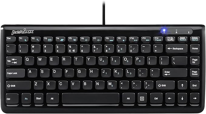 Perixx PERIBOARD-407B US, Wired USB Mini Keyboard with 11 Hot Keys - Glossy Black - US English Layout