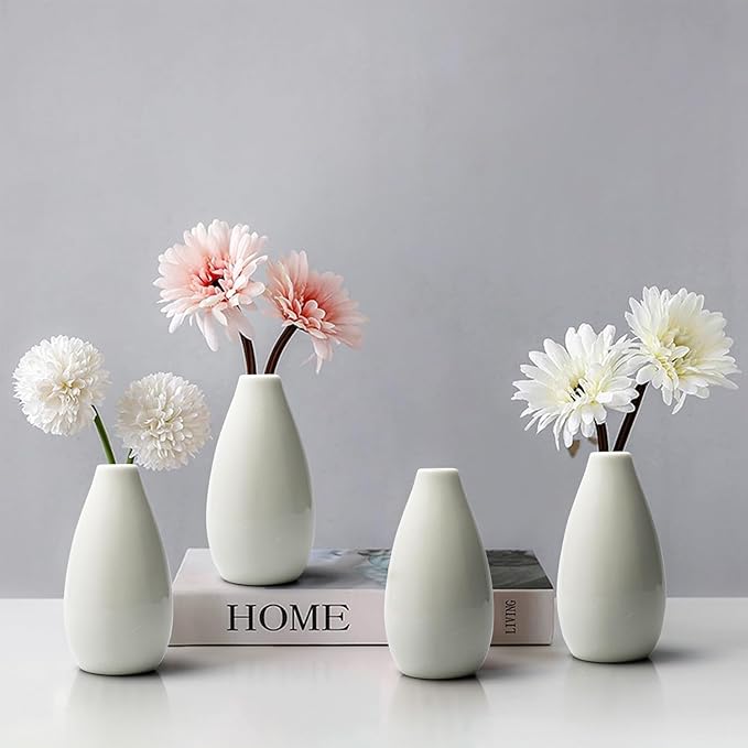 Modern White Small Ceramic Vase Set of 16 for Living Room Bedroom 4.13'' Minimalist Fresh Flower Vases for Home Decor Office Fireplace Centerpieces Nordic Style Gift for Fake Plant 16 Pack