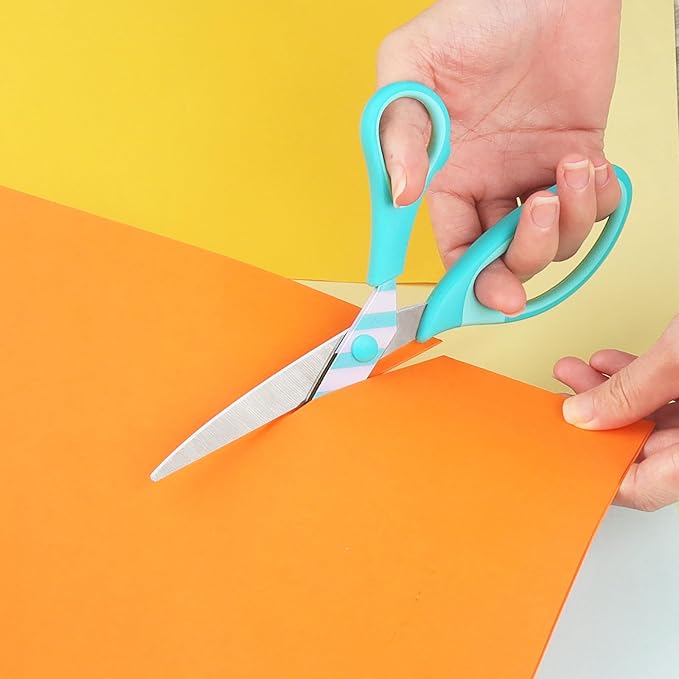 Uaugulft Scissors, Sharp Blades with Pattern, Soft Grip Handle, Multi-Purpose Scissors Set of 3 Suitable for Families, Office, and School Use, Blue