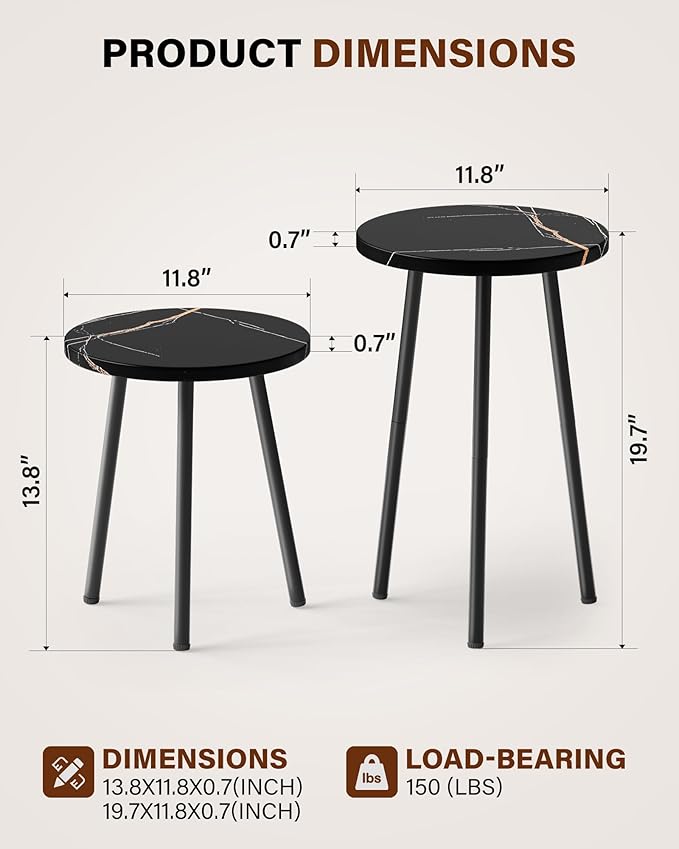 Plant Stand Indoor Tall: Corner Wood Plant Stand 2 Pack Mid Century Modern Decor - Small Round Plant Table for Indoor Plants - Outdoor Plant Holder for Patio Living Room Bathroom Office (Black Marble)