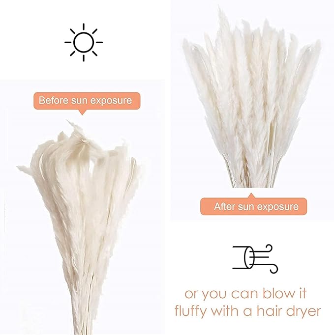 White Pampas Grass in Glass Vase with LED Lights & Faux Crystals, Dried Flowers Modern Floral Centerpiece for Home Decors Living Room Office Wedding Boho Farmhouse Table Decor