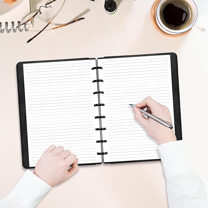 Junior Size Lined Refill Paper - A5 Note-Taking System 8 Disc Discbound Refill Pages, 100Sheets / 200Pages Loose-Leaf Paper, 100gsm, White, 5.8" x 8.3"