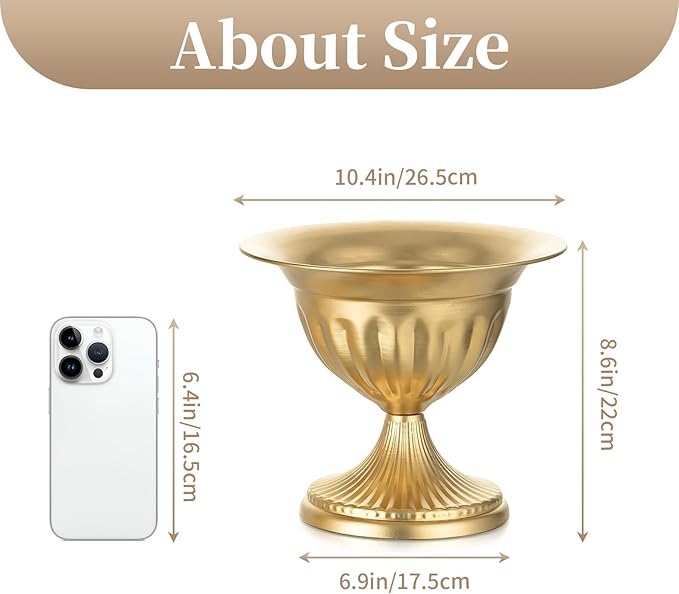 Sziqiqi Gold Metal Urn Vases: 8.6in 2 Pcs Flower Weddings Centerpieces Arrangements for Flower Compote Vase for Wedding Decorations Table Pedestal Vase Bowl for Party