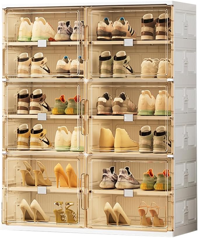 wesimple 24 Pairs Shoes Storage Cabinet of 3-Step Fast Installation,Plastic Shoe Box with Clear Magnetic Door for Display, Shoe Organizer for Sneaker, Sandals, Heels (2 Row, 6 Tier)