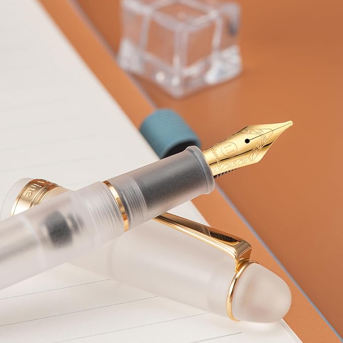 Asvine V126 Vacuum Filling Fountain Pen, Frosted Clear Acrylic Stub Nib 1.1mm Calligraphy Art Drawing Clear Demonstrator Acrylic with Case Set
