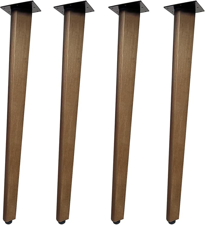 QLLY 28 inch Solid Wood Table Legs, Walnut Finish Wooden Desk Legs with Adjustable Leveling Feet, Set of 4, Heavy Duty Replacement Legs for for DIY Dining Table, Office Desk, Farmhouse Furniture
