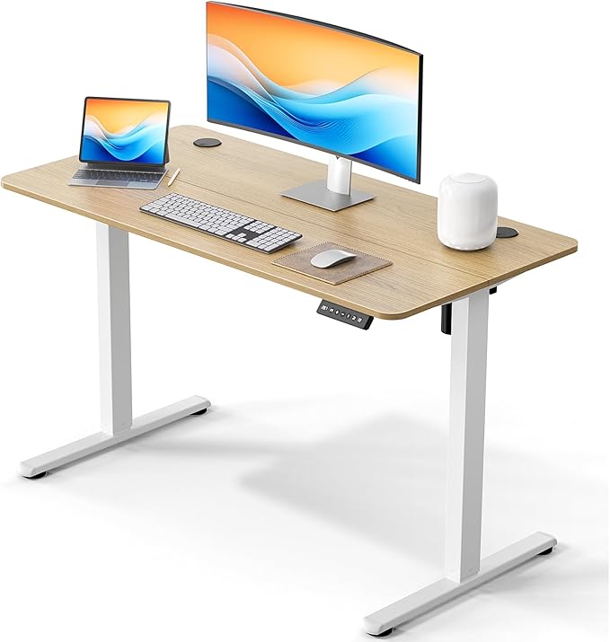 Electric Standing Desk 48 x 24 Inches, Height Adjustable Sit Stand Home Office Computer Desk with Memory Presets,Wood Color