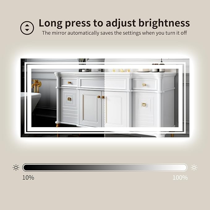 WTTY 72''x36'' LED Bathroom Mirror with Lights, Large Dimmable Led Mirror for Bathroom with Front + Backlight, Lighted Bathroom Vanity Mirror for Wall with Anti-Fog, Memory, Shatter-Proof, ETL Listed