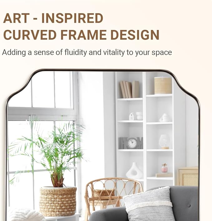 ANDY STAR Chrome Scalloped Mirror, 26x38 Inch Polished Chrome Rectangle Mirror, Unique Bathroom Mirror with Scalloped Edge Design, Rust-Proof Stainless Steel 1’’ Frame, Home Decor