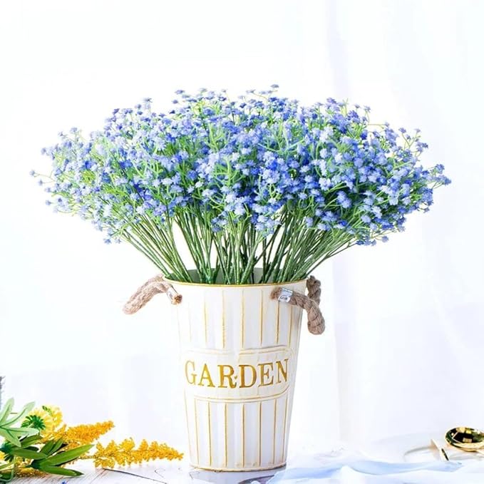 JIFTOK Babys Breath Artificial Flowers, 24 Pcs Fake Flowers Gypsophila Bouquet Fall Flowers Artificial for Decoration, Real Touch Silk Flower for Wedding Christmas DIY Party Home Garden Office (Blue)