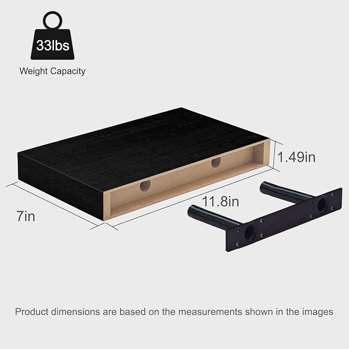 Black Floating Shelves for Wall Set of 3, 11.8 Inch Small Wall Shelves for Bathroom Over Toilet, Home Office & Bedroom Storage, Wall Mounted Shelf Set for Decor, Books & Collectibles