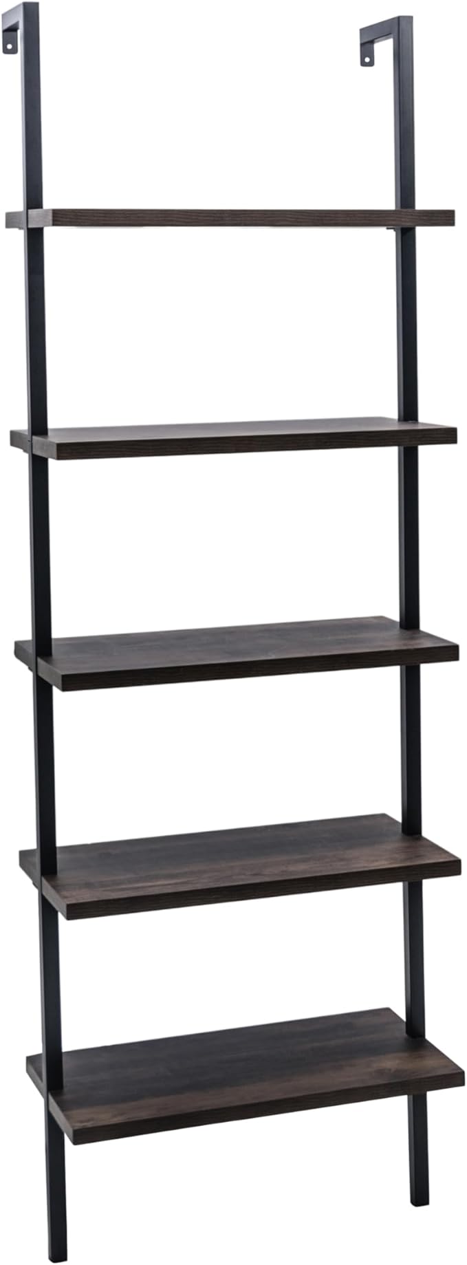 Nathan James Theo 5-Shelf Wood Modern Bookcase, Open Wall Mount Ladder Bookshelf with Industrial Metal Frame, Dark Brown Nutmeg/Black