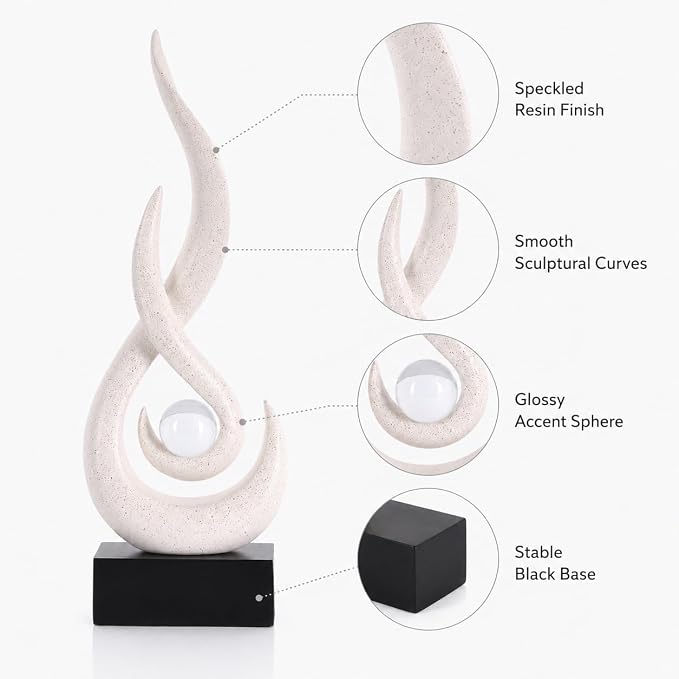 Modern Abstract Art Table Decoration,Resin Flame Statue Modern Centerpiece Ornaments for Living Room Great Gift Idea Home Decor,Collectibles (Beige)