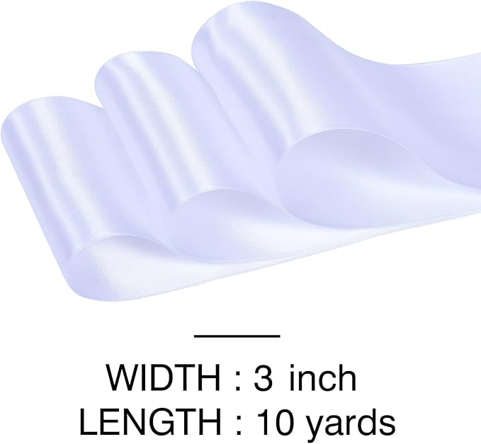 YAMA White Double Faced Satin Ribbon, 3 Inch 10 Yards, Great for Crafts Bows Flower Bouquet Wedding Home Decor Gift Wrapping