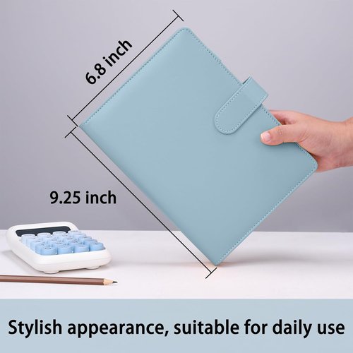 Antner A5 Notebook Binder - Refillable PU Leather Budget Planner Cover | Cash Organizer & Kpop Photocard Holder in Airy Blue