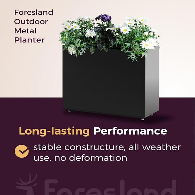 36Wx11Dx30H Tall Metal Planter Box with Removable Middle Partition and Adjustable Feet, Outdoor Elevated Planters for Patio, Yard, Deck | Easy Assembly, Drainage Holes, Black