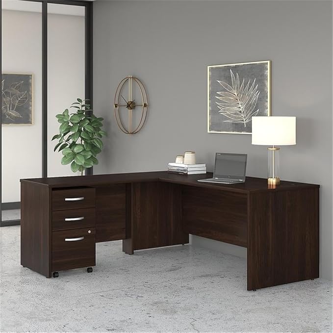 Bush Business Furniture Studio C L Shaped Desk with Mobile File Cabinet and Return, 72W x 30D, Black Walnut