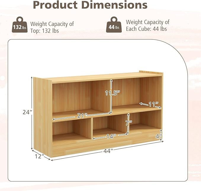 Toy Storage Organizer, 2-Tier Kids Bookshelf, 5 Cube Kids' Bookcases, Cabinets & Shelves, Wooden Toy Organizers, Small Book Shelf for Bedroom, Playroom, Classroom, Nursery (Burlywood)