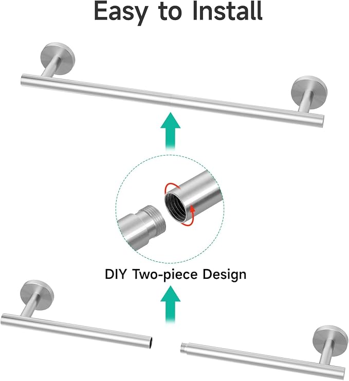 USHOWER Brushed Nickel Towel Bar, 14-Inch Towel Rack for Bathroom Wall Mounted, Thicken SUS304 Stainless Steel Towel Rod Modern Home Decor (Total Length 16-Inch)