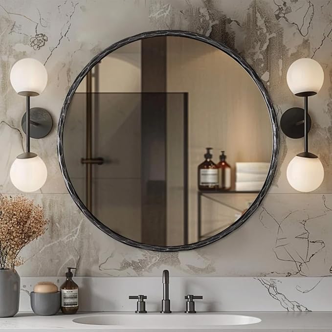 ANDY STAR Hand-Forged Round Mirror for Wall, 36 Inch Black Solid Steel Metal Frame Circle Mirror, Antique Hammered Rounded Bathroom Mirror for Living Room, Bedroom, Entryway, Vanity