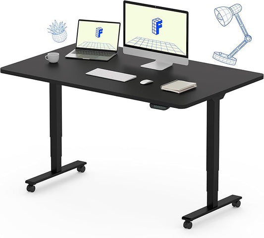 FLEXISPOT E6 MAX Dual Motor 3 Stages Standing Desk 48x30 Inch Whole-Piece Board Electric Height Adjustable Stand Up Desk 150KG Load Capacity(Black Frame + Black Desktop)