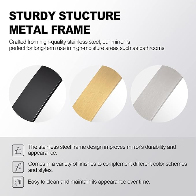 ANDY STAR Arched Mirror, 24 x 36 Inch Polished Chrome Bathroom Mirror with Stainless Steel Metal Frame, Arch Top Rounded Corner 1 Inch Deep Set Design Wall Mount Hangs Vertical