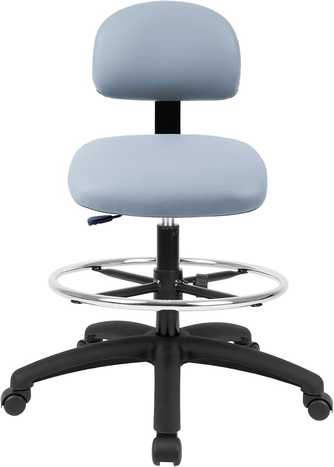Chair Master FSS Series Square seat Tall (24"-34") seat Height Chair. Vinyl-for Office, Garage, Desk, Shop, Computer, Doctor, Medical, Easy to Clean! 18" Footring (Gray, Tall, _Standard Casters)