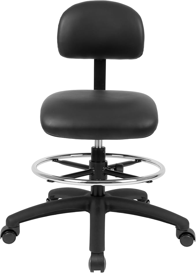 Chair Master FSS Series Square seat (19"-27") seat Height Chair. Vinyl-for Office, Garage, Desk, Shop, Computer, Doctor, Medical, Easy to Clean! 18" Footring (Black, Mid Stool, Self Braking Casters)