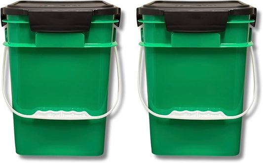 House Naturals 4 Gallon Square Food Grade Plastic Bucket with Lid, Made in USA (Pack of 2) BPA Free (Green)