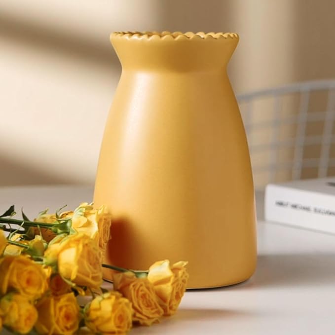 hjn Yellow Flower Vase – Minimalist Ceramic Vase, Decor Vases for Flowers/Centerpieces/Table/Office/Living Room/Bookshelf/Mantel/(Yellow)