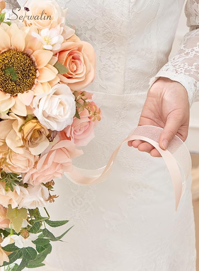 Serwalin 11 Inch Wedding Bouquets for Bride Bridesmaid, Champagne Bridal Bouquets for Bride, Wedding Flowers Bouquet Tossing Bouquet, Wedding Ceremony and Anniversary Day Decor