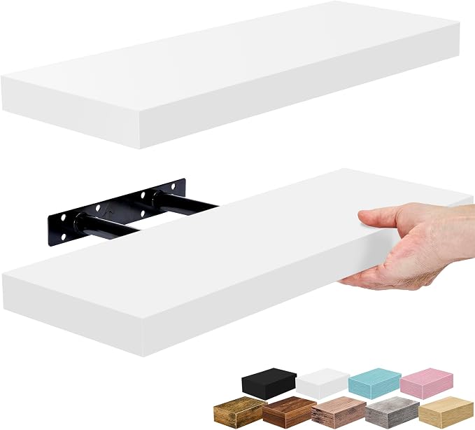 Sorbus Floating Shelves for Wall – 16 Inch Floating Shelf for Kitchen, Bedroom, Living Room, Bathroom, Home & Wall Decor - Mounted Bathroom Shelves with Invisible Brackets (White, 2 Pack)