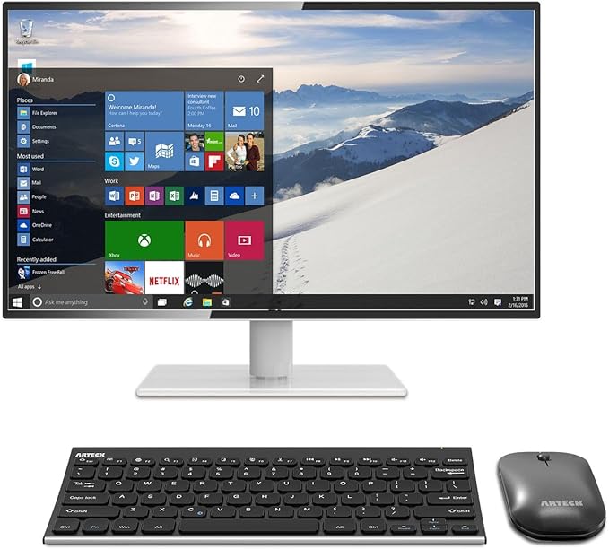 Arteck Bluetooth Keyboard and Mouse Combo Ultra Compact Slim Stainless Full Size Keyboard and Ergonomic Mice for Computer/Desktop/PC/Laptop/Surface and Windows 10/8/7 Built in Rechargeable Battery