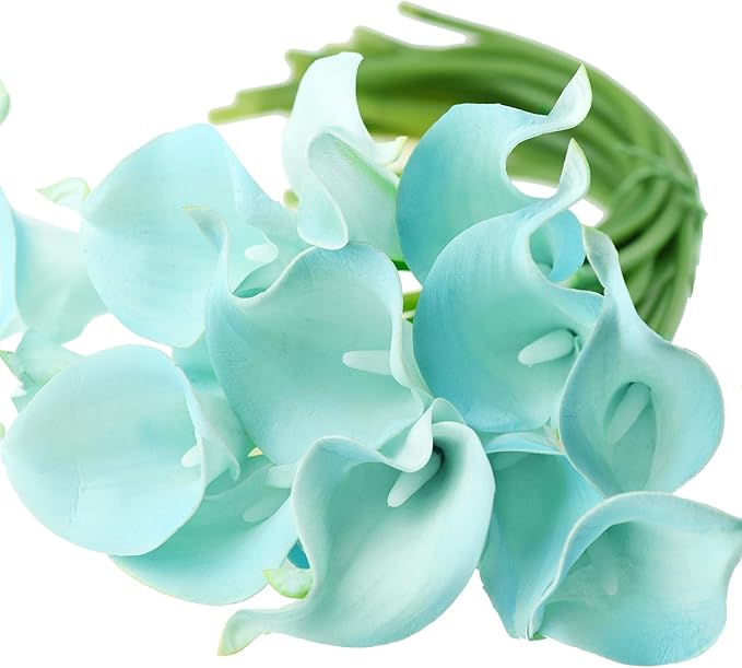 FiveSeasonStuff Real Touch Calla Lily Artificial Flowers Wedding Bridal Bouquet | Floral Arrangements | 15 Calla Lilies (Lake Blue)