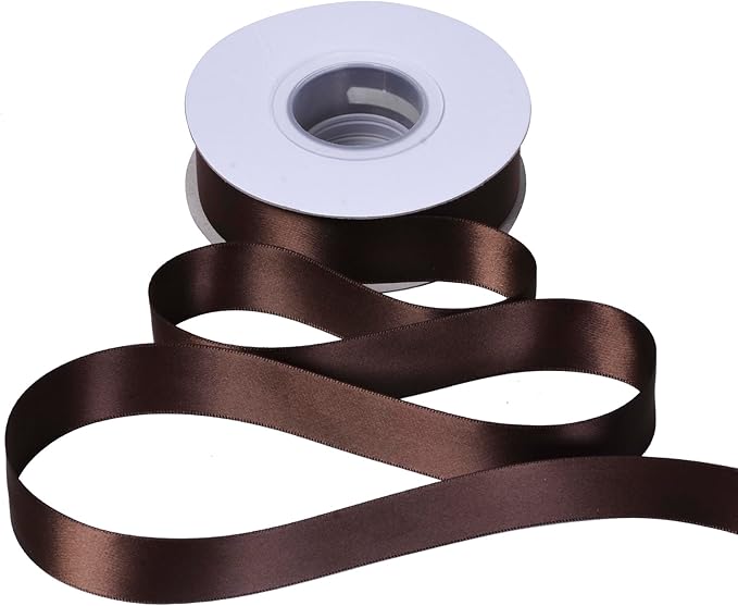 YAMA Brown Double Faced Satin Ribbon, 1 Inch 25 Yards, Great for Crafts Bows Flower Bouquet Wedding Home Decor Gift Wrapping
