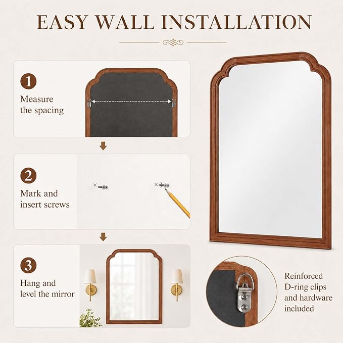 20x30 Inch Asymmetrical Wall Mirror Wood,Rustic Irregular Shaped Vanity Mirror for Bathroom,Bedroom, Living Room, Entryway, Fireplace,Wall Decor,Solid Wooden Frame (Yellowish-Brown, 20" x 30")