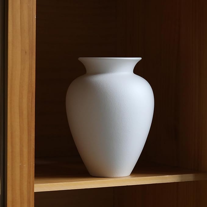 Large White Ceramic Flower vase, Modern Centerpiece Table Decorations,Round Shape Rustic Ceramic vases for Home Decor Dining Room (White, 0620)