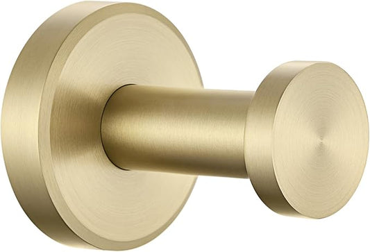 APLusee Brushed Gold Single Robe Wall Hook, 304 Stainless Steel Heavy Duty 11LBS Towel Hanger, Wall Mounted Towel Hook for Bathroom Kitchen Entryway