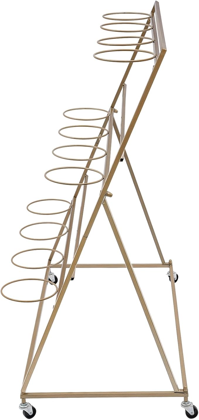 Flower Display Stand with 12 Buckets, 3 Layer Metal Plant Stand Indoor with Wheels, Heavy Duty Moving Flower Cart Flower Rack for Outdoor Patio, Garden, Florist