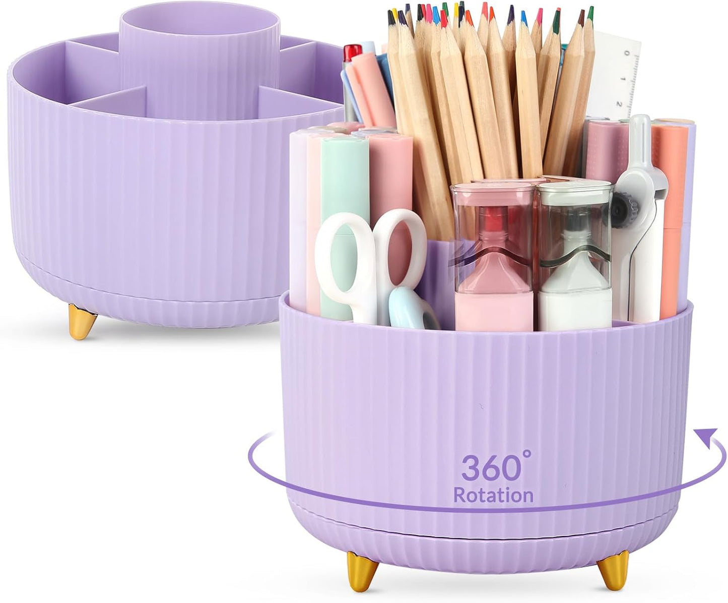 SKYDUE 360-Degree Rotating Pen Holder - 2 Pack Desktop Organizer with 5 Slots for Office & Home