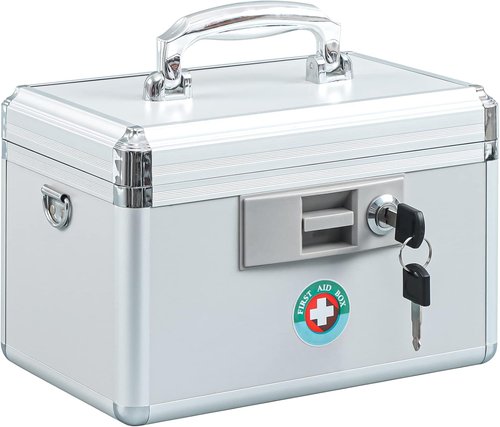 KYODOLED Locking Key Medicine Box - Secure First Aid Key Safe for Medication Storage | 10.2'' x 6.2'' x 7.7'' White