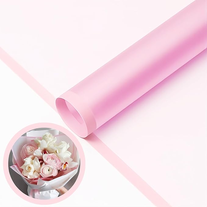 BBJ WRAPS Frosted Flower Wrapping Paper White Lines Gift Packaging Florist Bouquet Supplies 20 Counts (Pink)